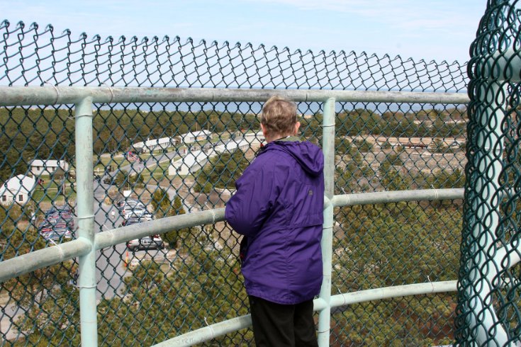 Judy takes in the view from the top of the observation tower